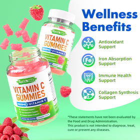 Gummies de vitamine C MEENCCD sur une table avec des framboises