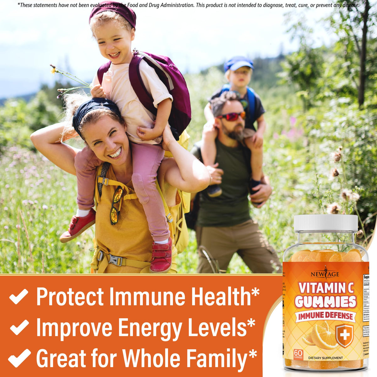 Gummies de Vitamine C NEW AGE avec un fond naturel