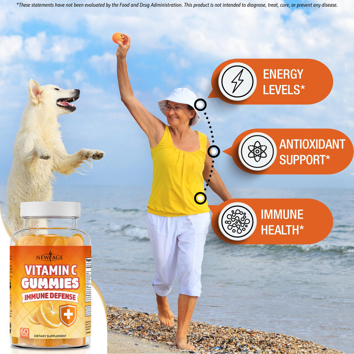 Gummies de Vitamine C NEW AGE sur une table
