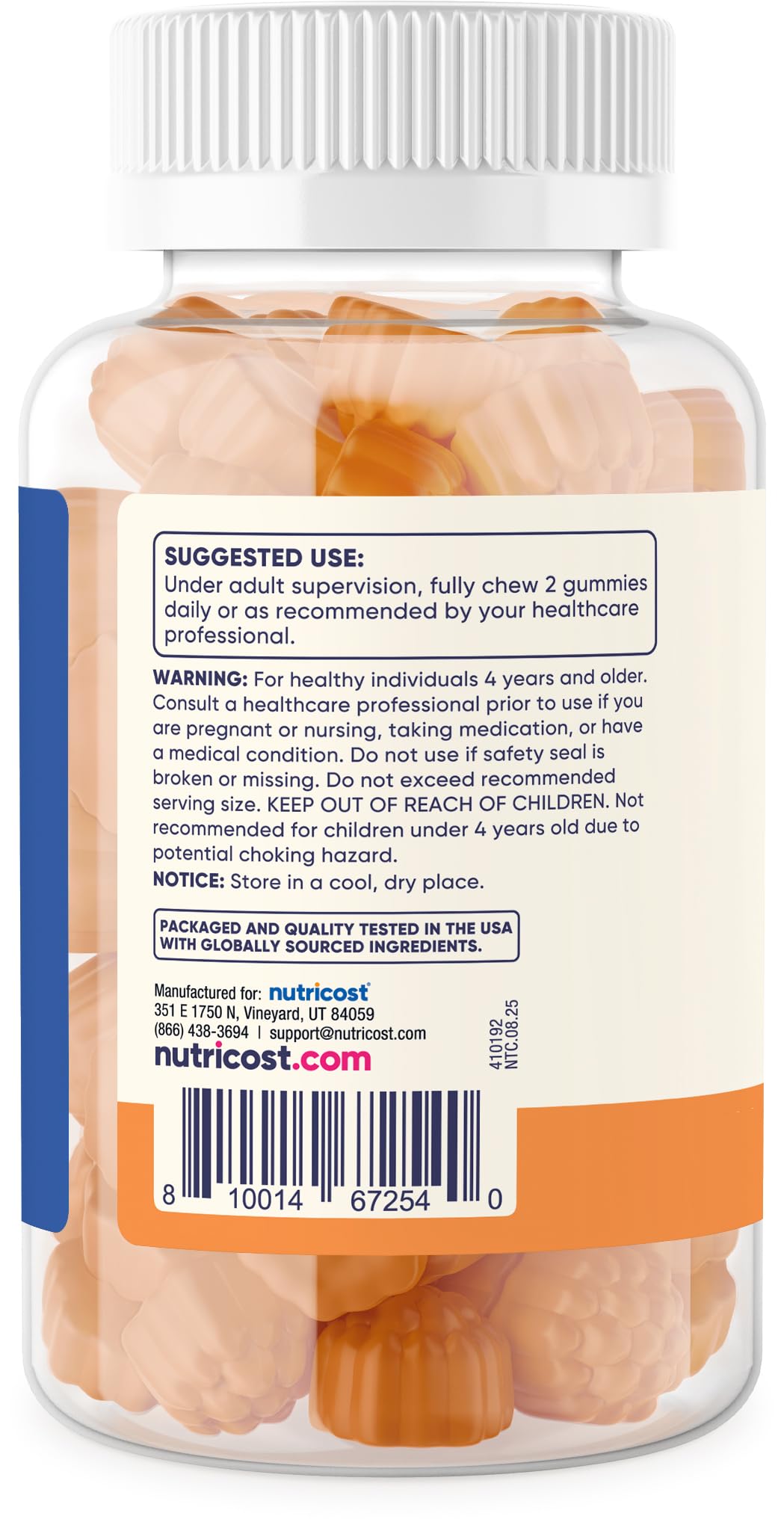 Gummies de vitamine C Nutricost avec bouchon de sécurité pour enfants