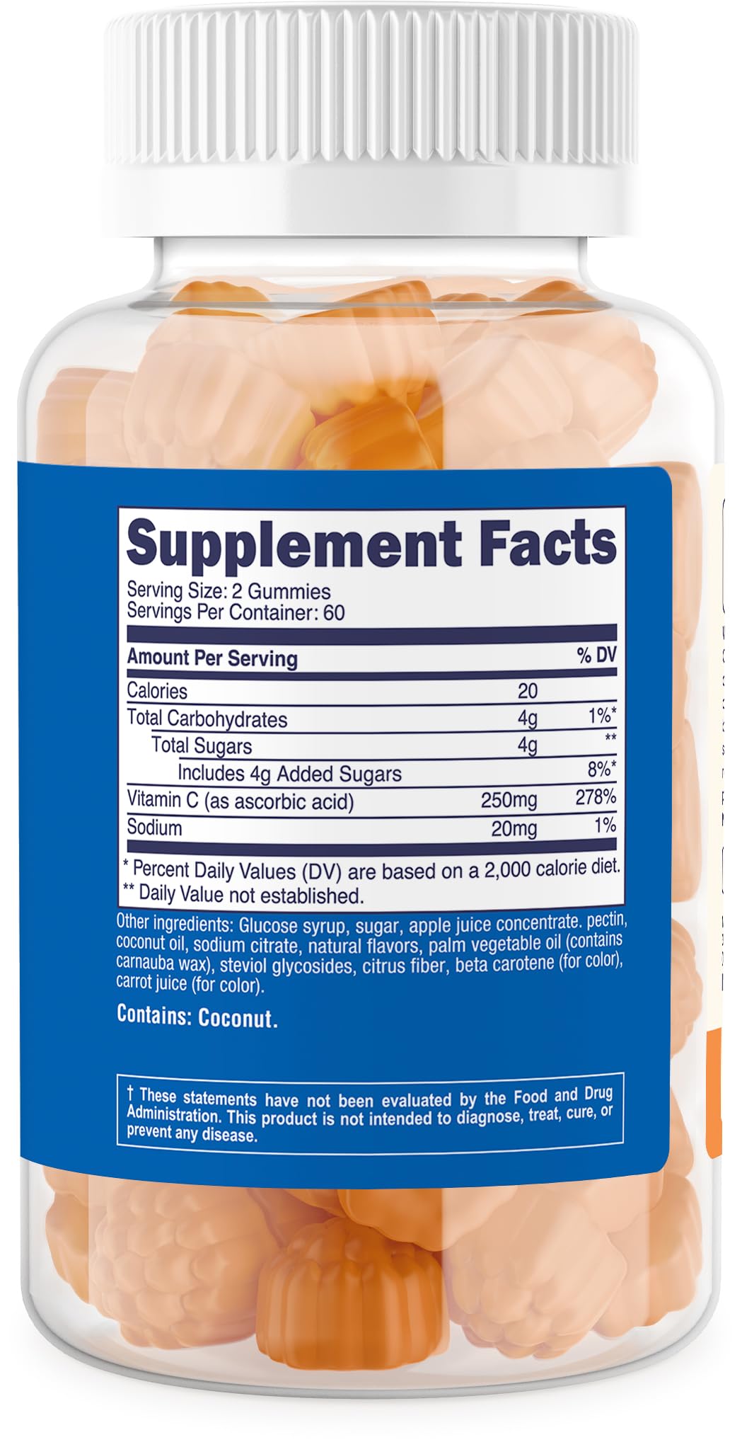 Gummies de vitamine C Nutricost sur un fond coloré avec des fruits