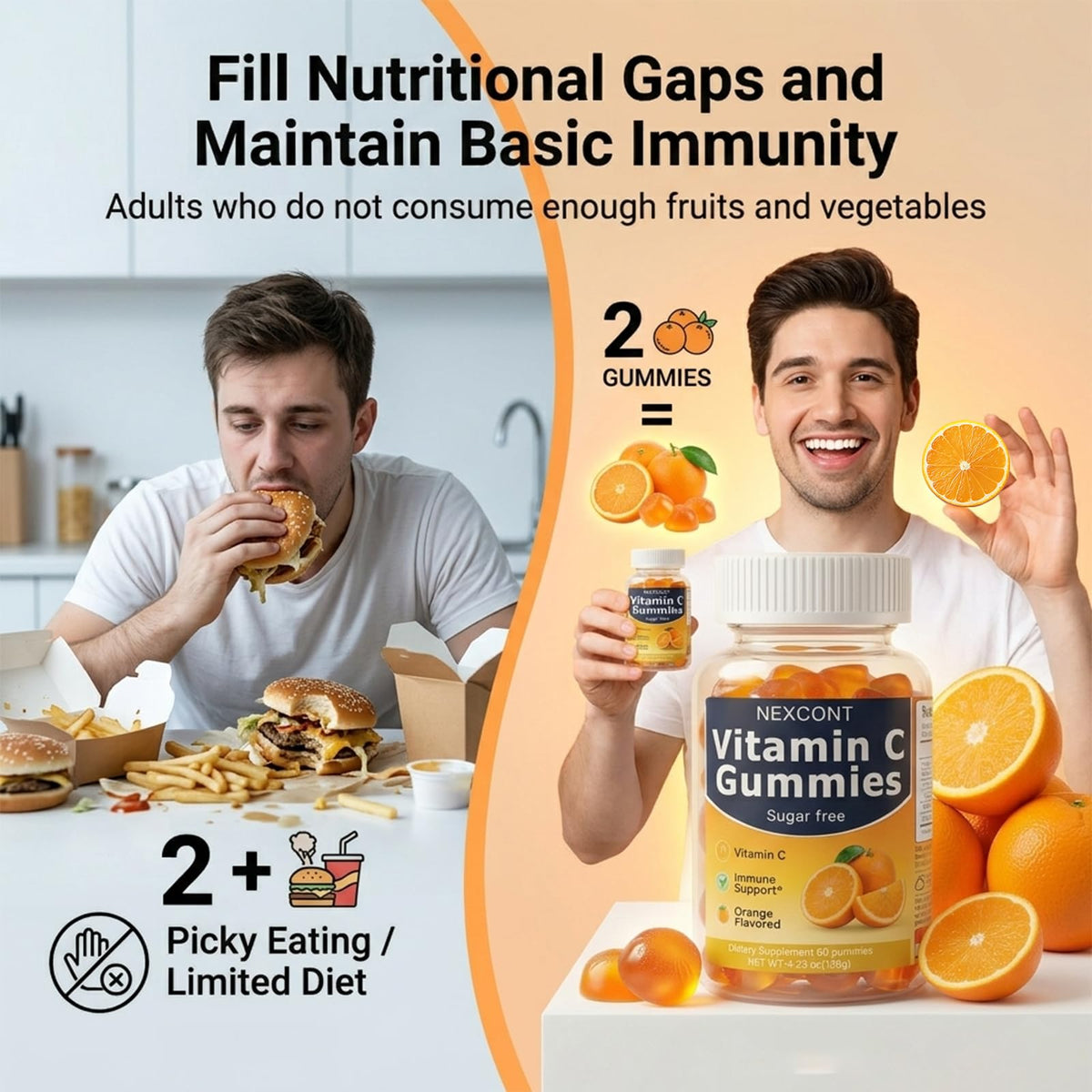 Gummies de Vitamine C Oopeatol, affichage des ingrédients sur l'emballage