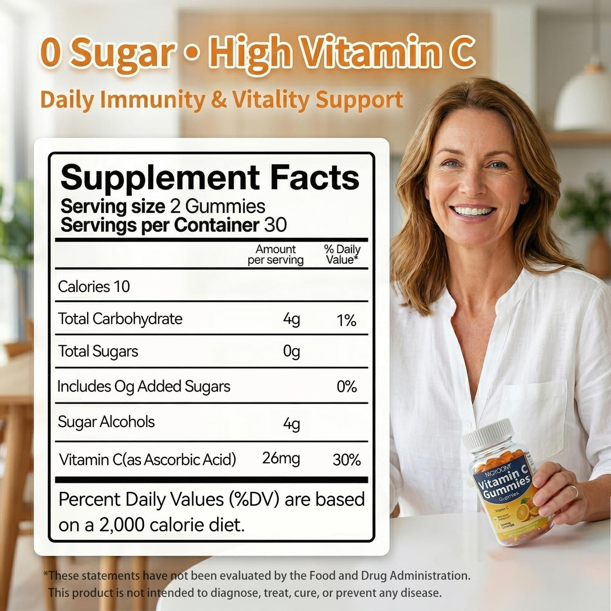 Gummies de Vitamine C Oopeatol, présentation des gummies sur une table