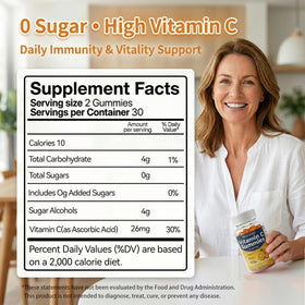 Gummies de Vitamine C Oopeatol, présentation des gummies sur une table