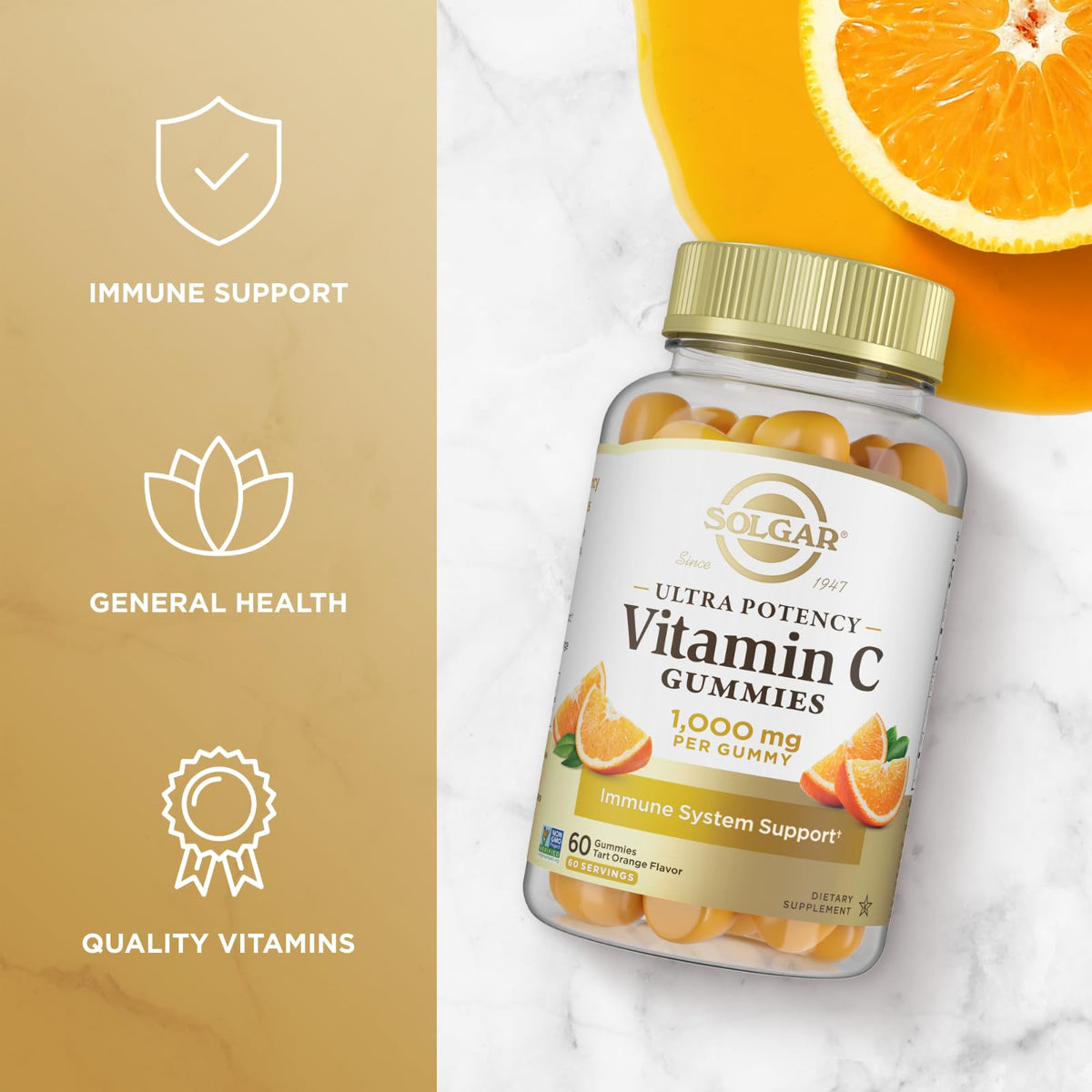 Gummies de Vitamine C Solgar 1 000 mg, étiquette du pot