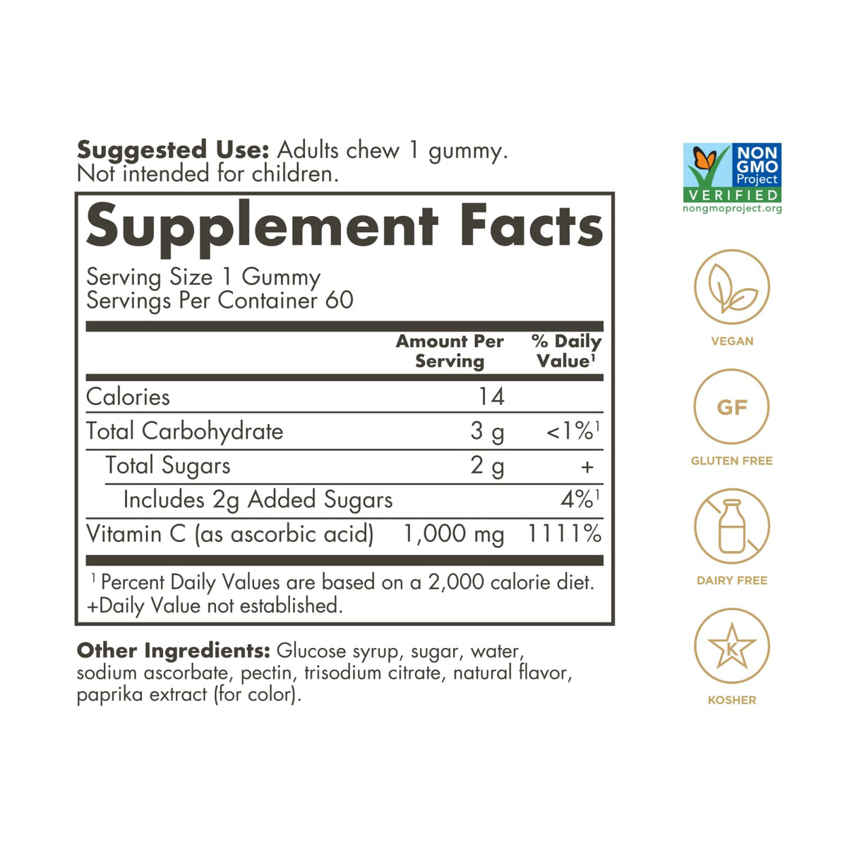 Gummies de Vitamine C Solgar 1 000 mg, gummy orange sur fond blanc