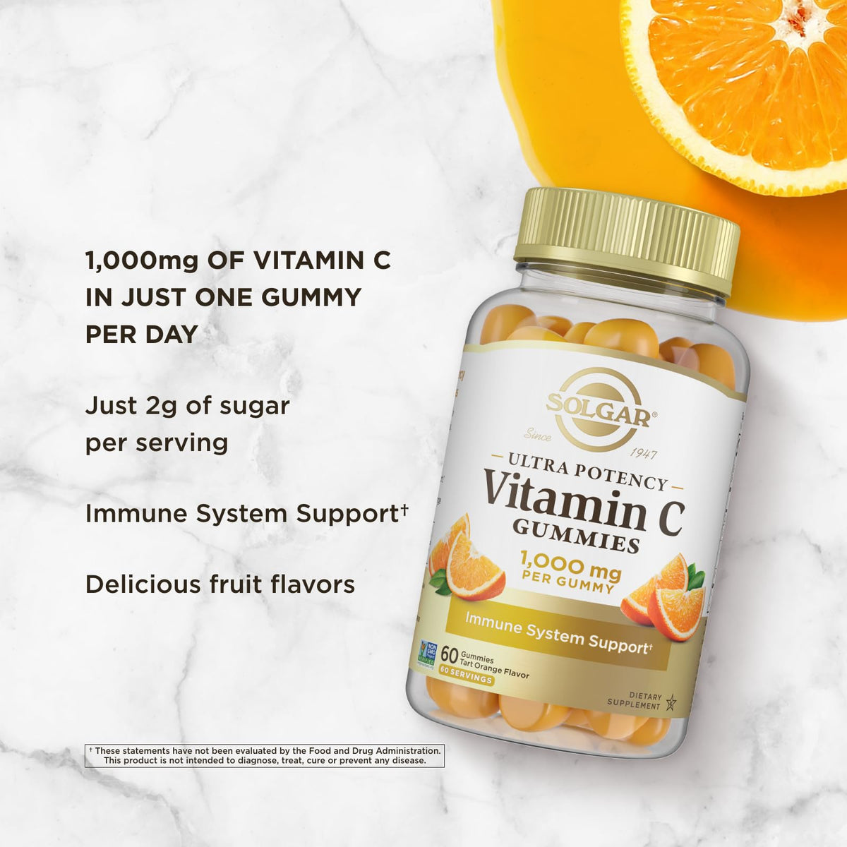 Gummies de Vitamine C Solgar 1 000 mg, vue de côté du pot