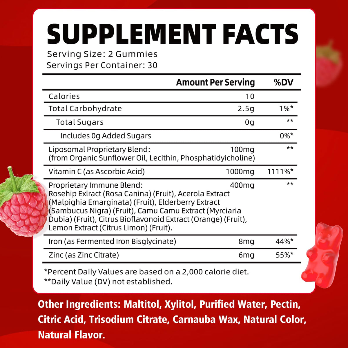 Gummies de vitamine C YUULAI, vue de côté montrant la texture des gummies