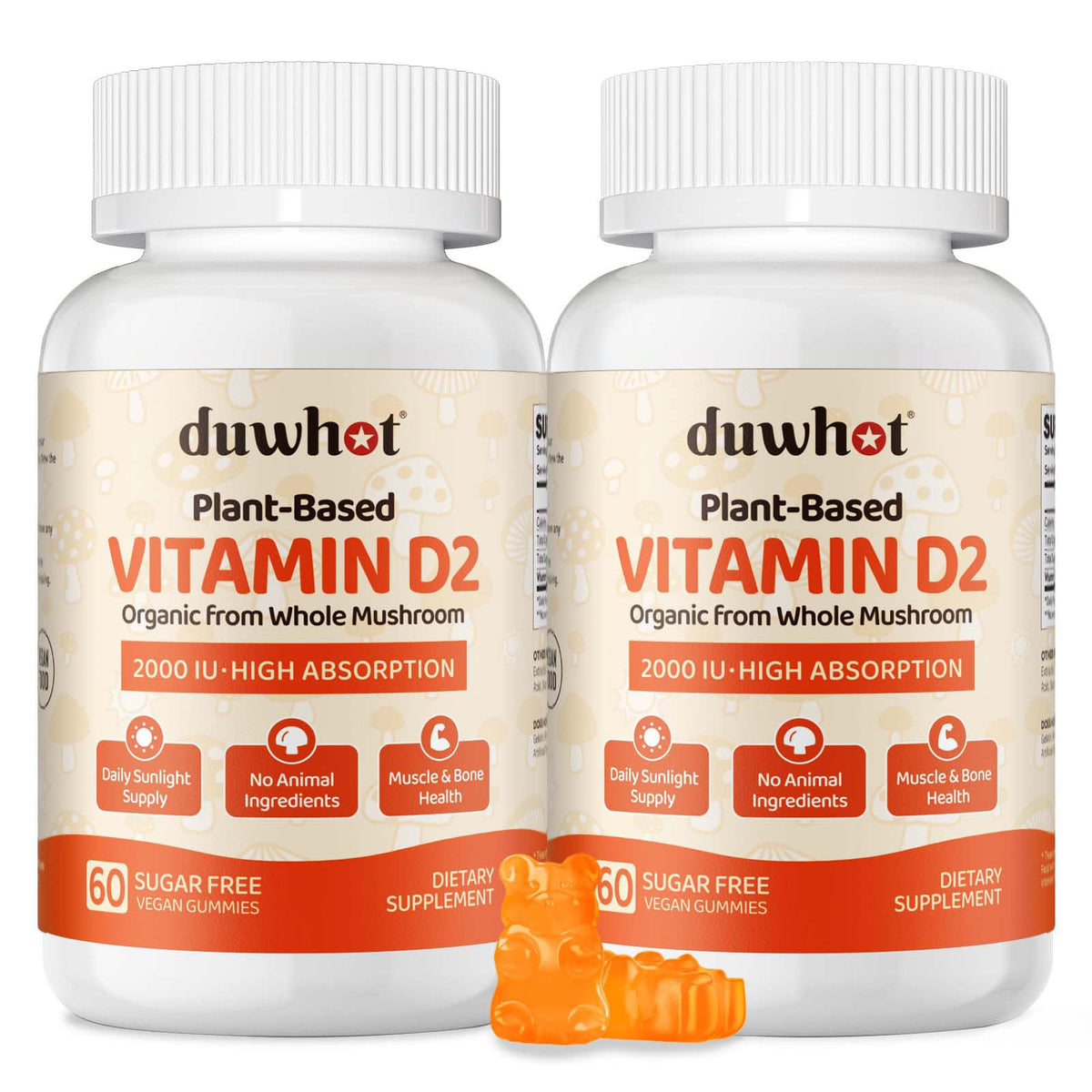Gummies de Vitamine D2 duwhot 2000 IU, vue de face