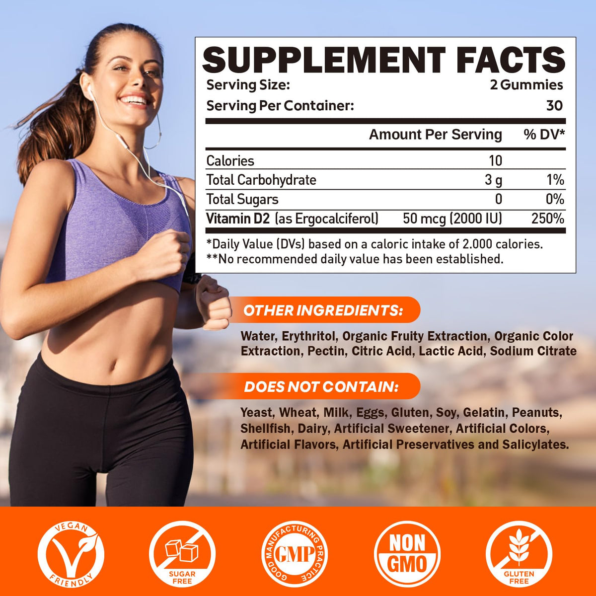 Gummies de Vitamine D2 duwhot, vue de dos avec ingrédients
