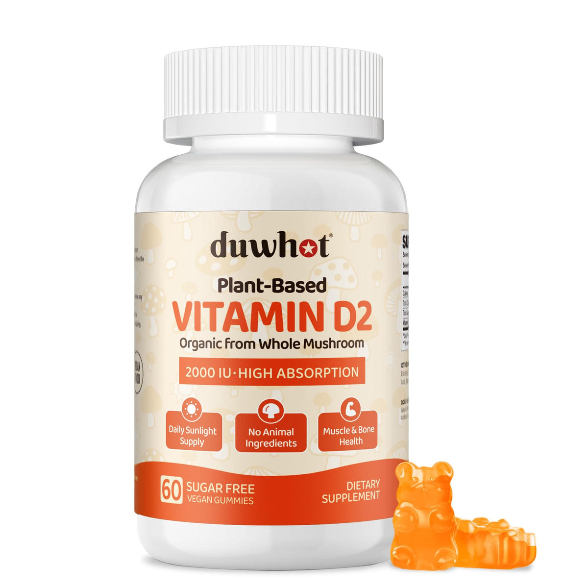 Gummies de Vitamine D2 duwhot, vue de face avec emballage