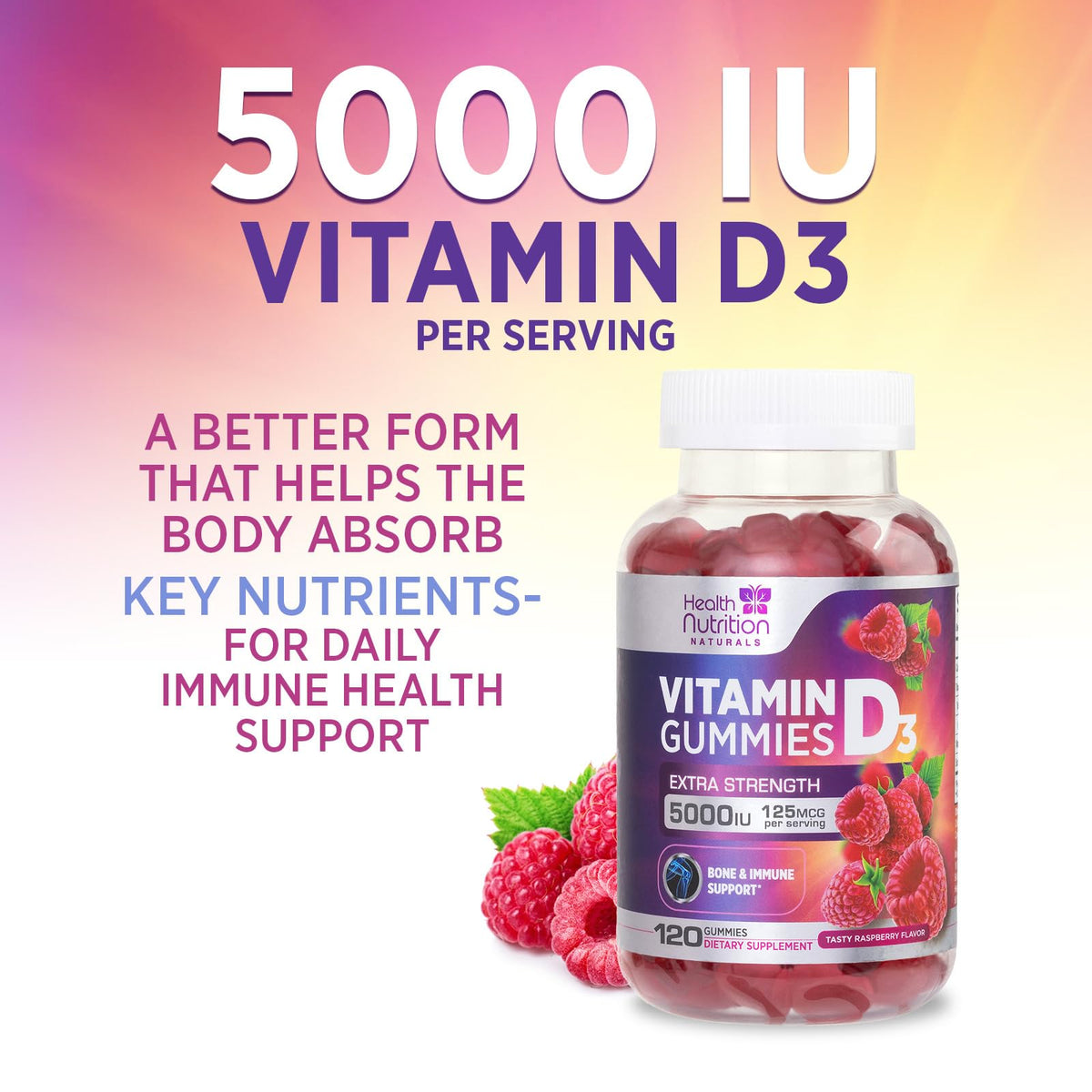 Gummies de Vitamine D3 125 mcg - pot ouvert avec gummies