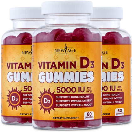 Gummies de Vitamine D3 5000 IU NEW AGE, vue avant du paquet