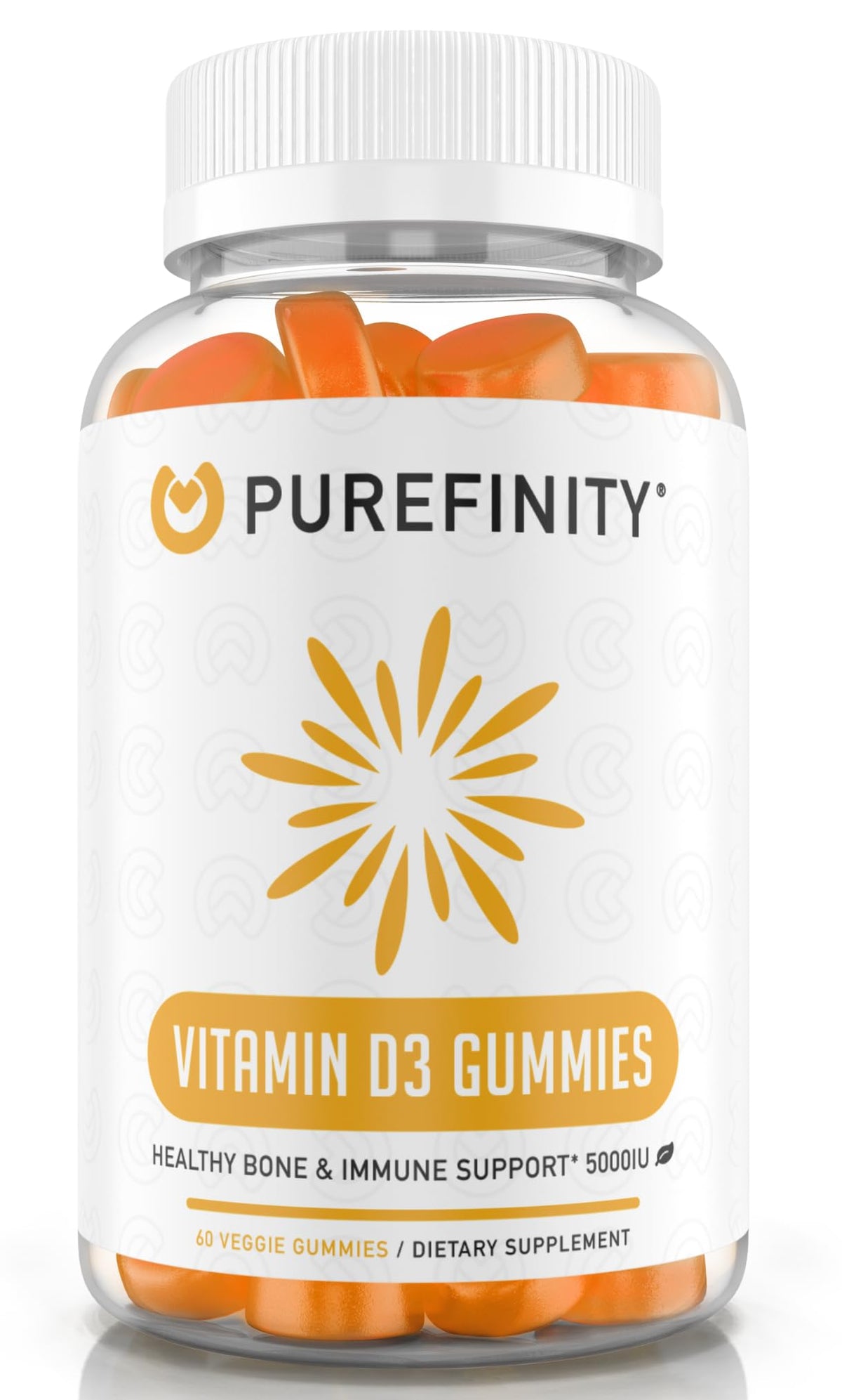 Gummies de Vitamine D3 5000 IU PUREFINITY en pot, vue de face