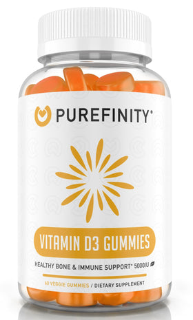 Gummies de Vitamine D3 5000 IU PUREFINITY en pot, vue de face