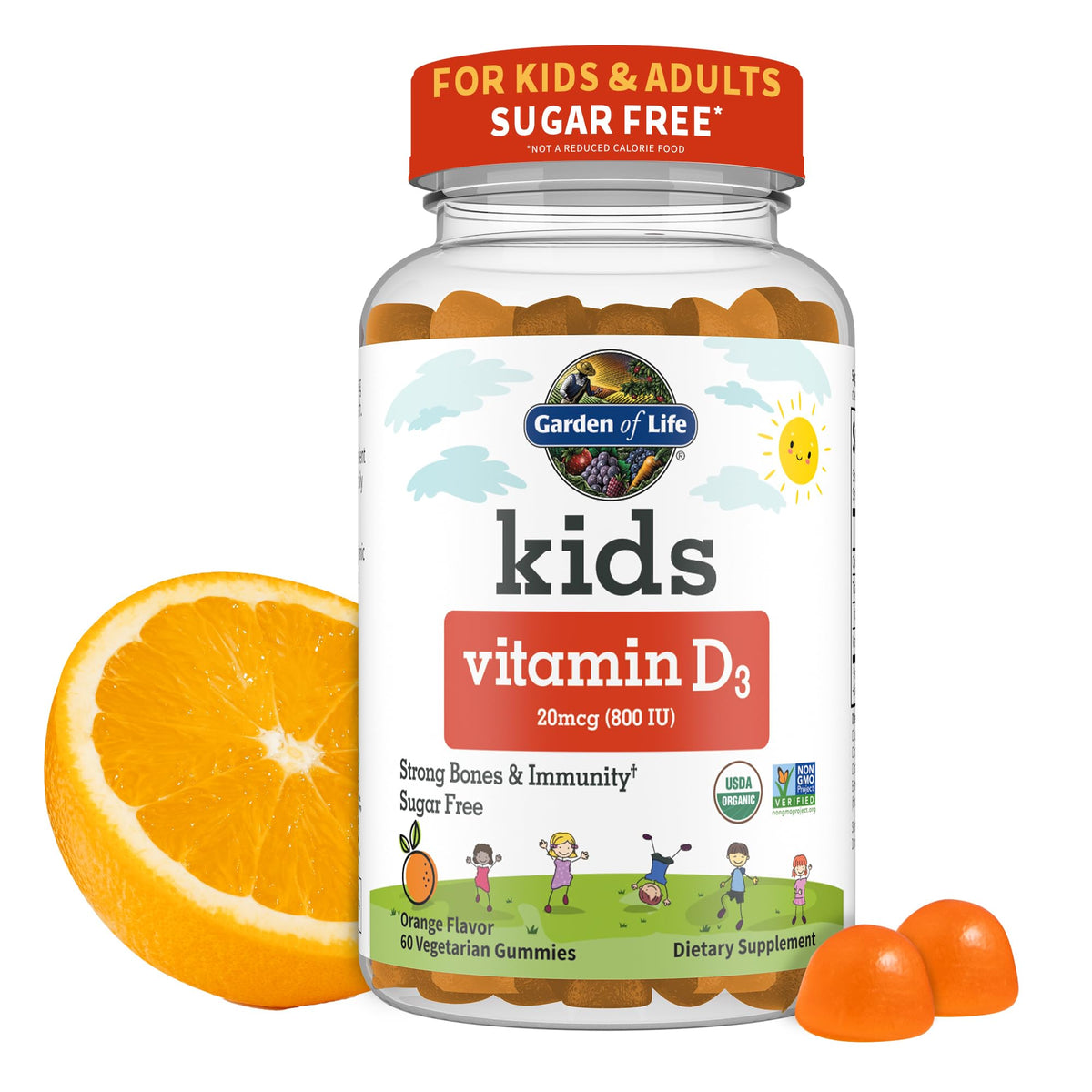 Gummies de Vitamine D3 Bio Garden of Life, boîte de 60 gummies, saveur orange