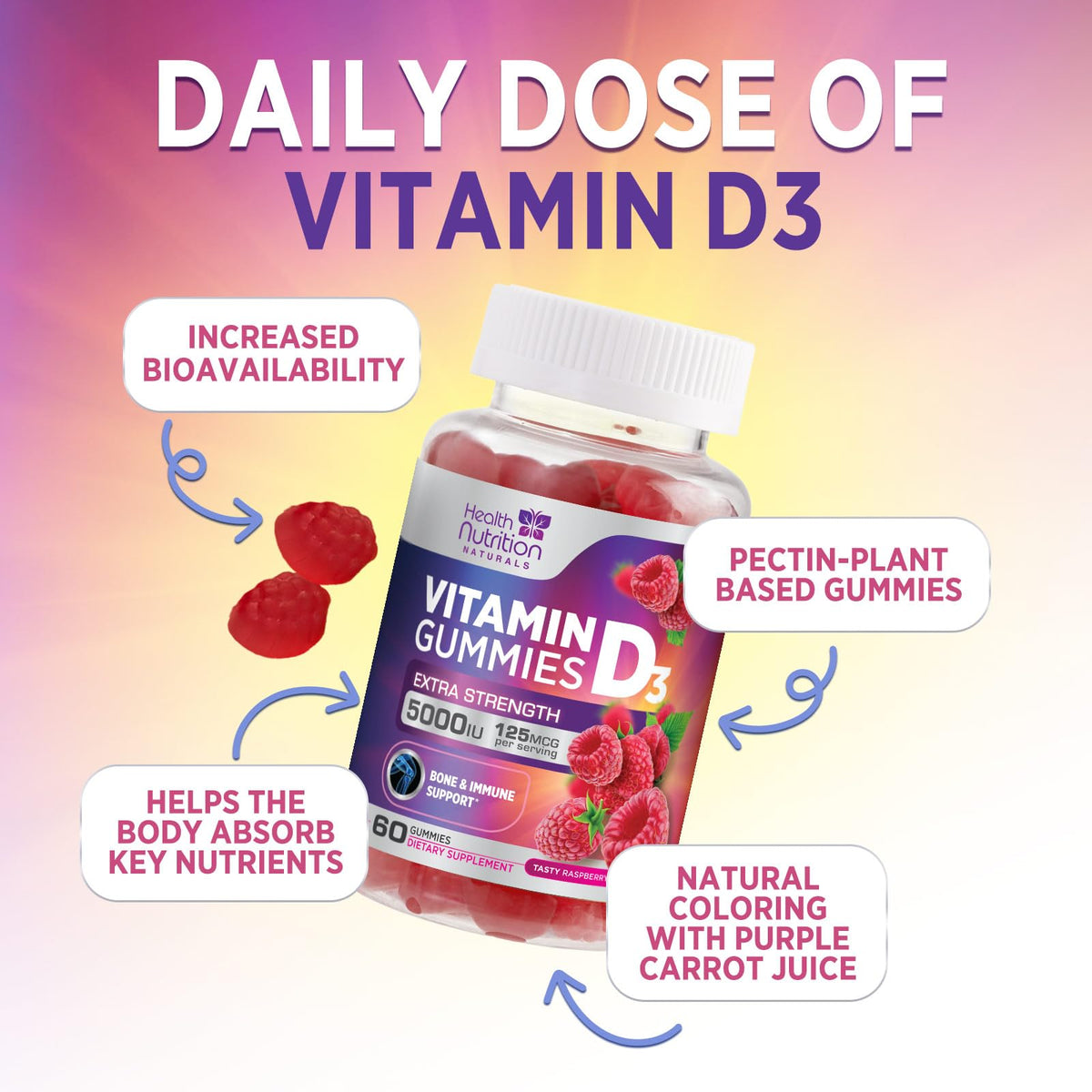 Gummies de vitamine D3 dans une main