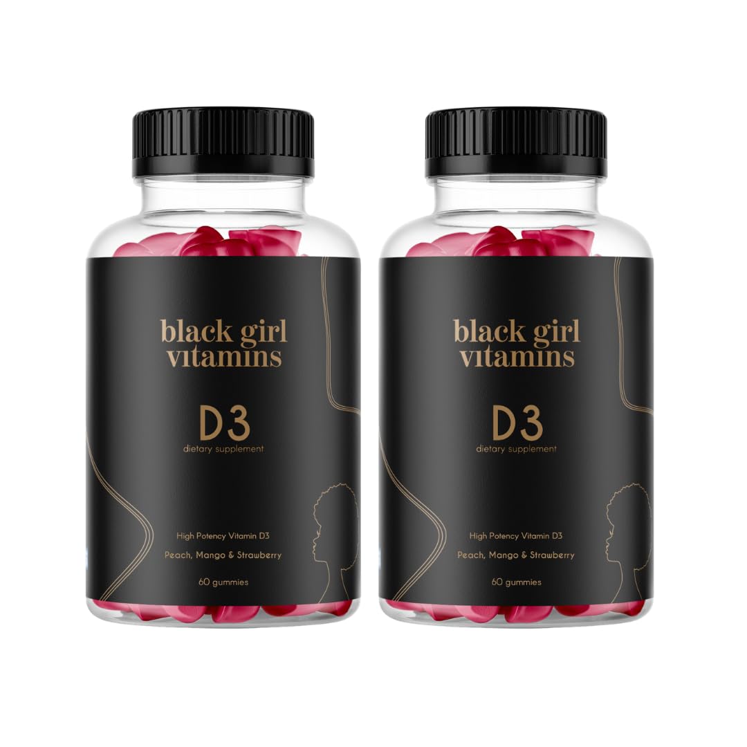 Gummies de vitamine D3 de Black Girl Vitamins, paquet de 60 gummies, saveurs pêche, mangue et fraise