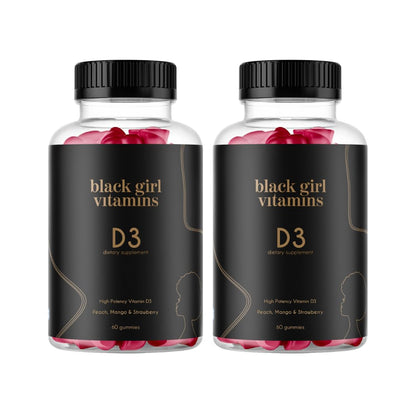 Gummies de vitamine D3 de Black Girl Vitamins, paquet de 60 gummies, saveurs pêche, mangue et fraise