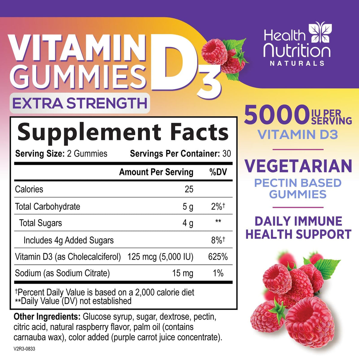 Gummies de vitamine D3 framboise en gros plan