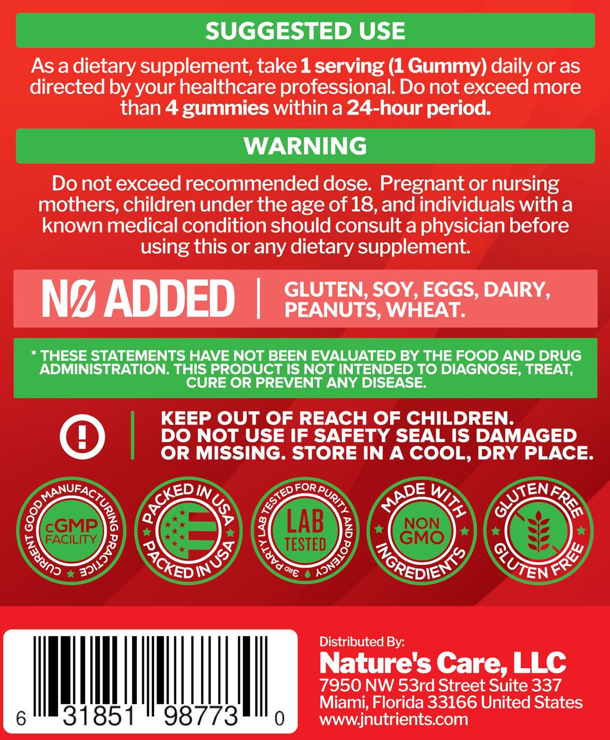 Gummies de Vitamine D3 Just Nutrients avec d'autres compléments alimentaires