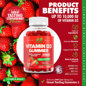Gummies de Vitamine D3 Just Nutrients montrant la taille et la couleur