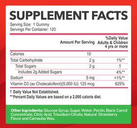 Gummies de Vitamine D3 Just Nutrients sur une table