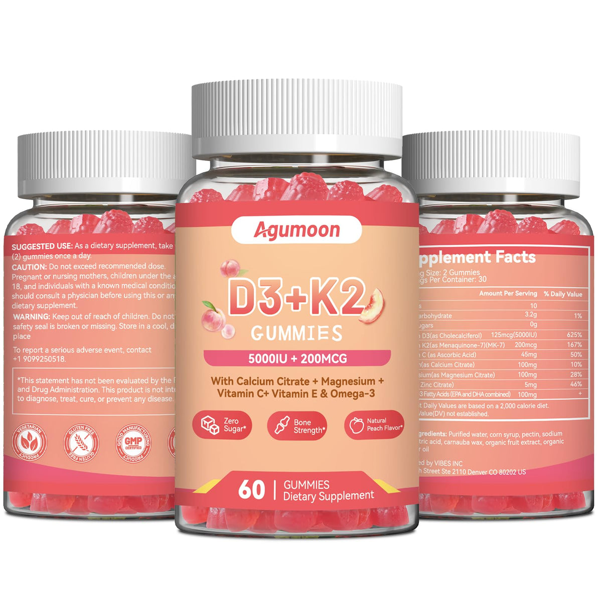 Gummies de vitamine D3 K2 Agumoon avec des ingrédients naturels