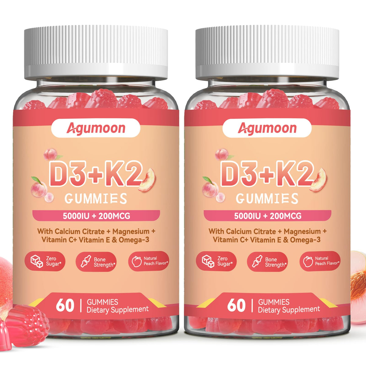 Gummies de vitamine D3 K2 Agumoon en pot de 120 unités