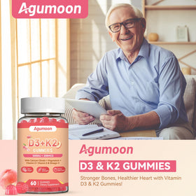 Gummies de vitamine D3 K2 Agumoon sur une table en bois