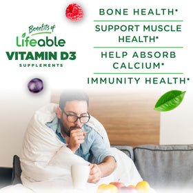 Gummies de vitamine D3 Lifeable montrant la texture et la couleur