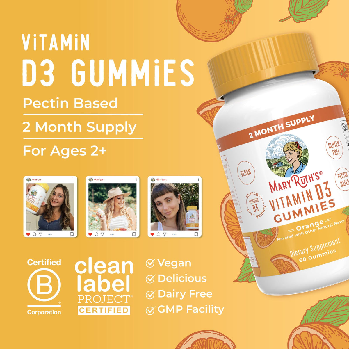 Gummies de vitamine D3 MARYRUTH'S à côté d'autres compléments