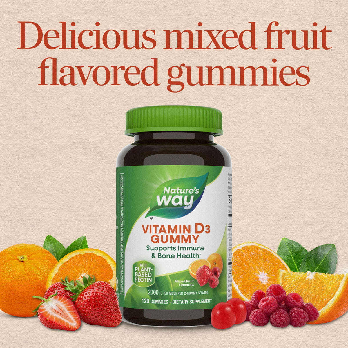 Gummies de vitamine D3 Nature's Way, présentation sur une table