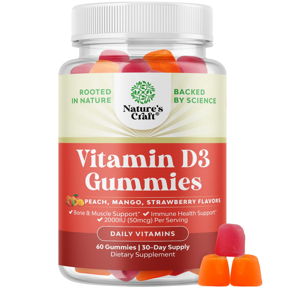 Gummies de vitamine D3 Natures Craft 2000 IU, vue de face