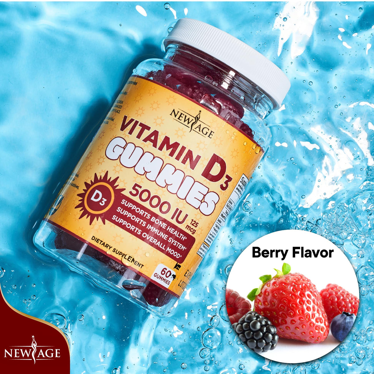 Gummies de Vitamine D3 NEW AGE, 120 gummies dans le pot