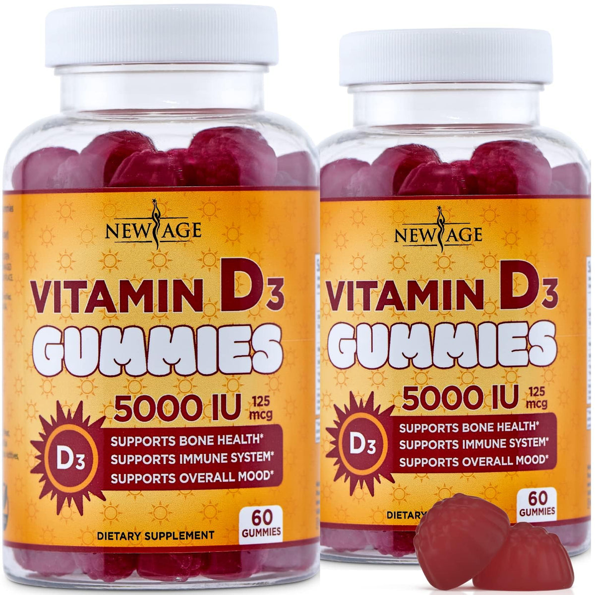 Gummies de Vitamine D3 NEW AGE 5000 IU, vue de face