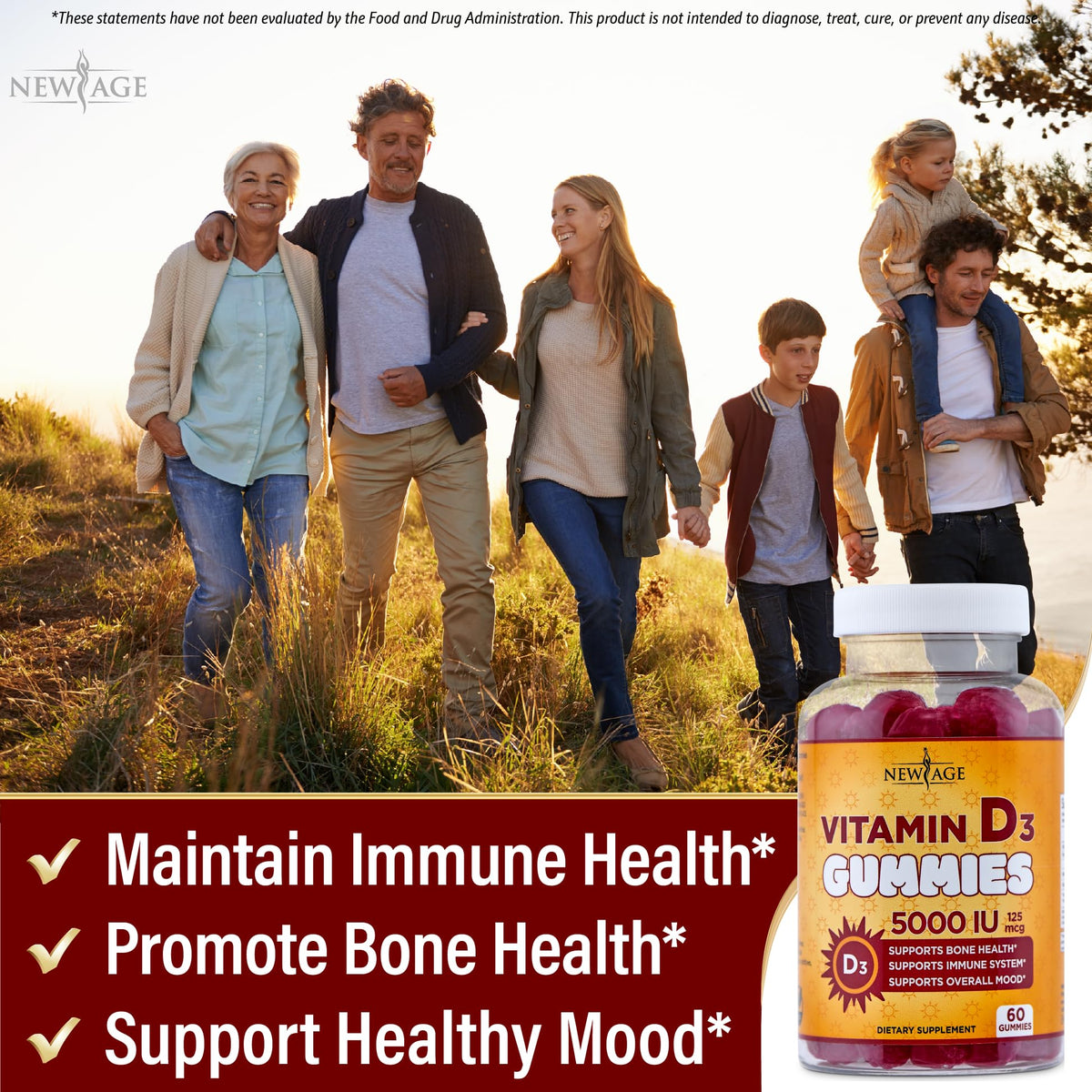 Gummies de Vitamine D3 NEW AGE avec fruits naturels