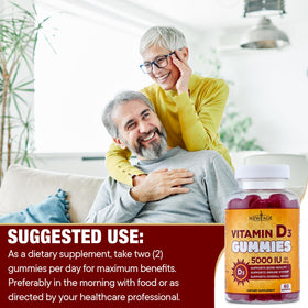 Gummies de Vitamine D3 NEW AGE, présentation du produit avec des fruits