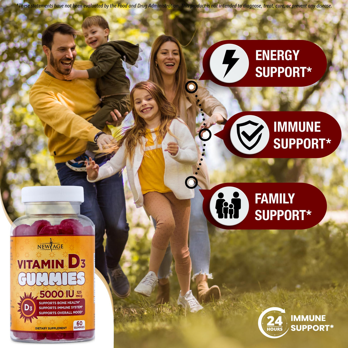 Gummies de Vitamine D3 NEW AGE, texture moelleuse