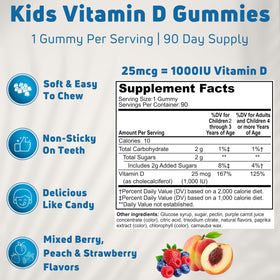 Gummies de vitamine D3 NUELATION, saveur pêche avec une main d'enfant