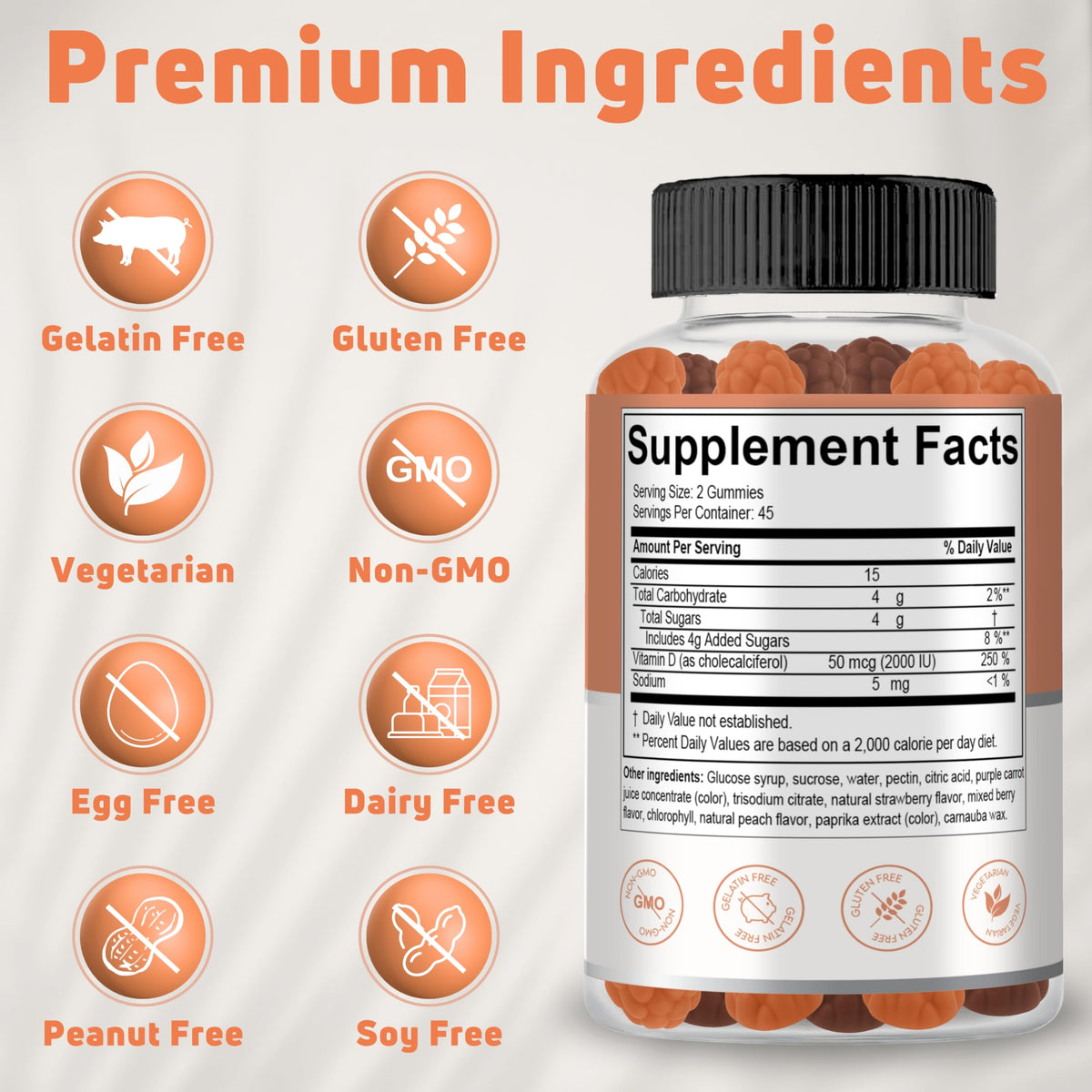 Gummies de vitamine D3 NUELATION sur une table