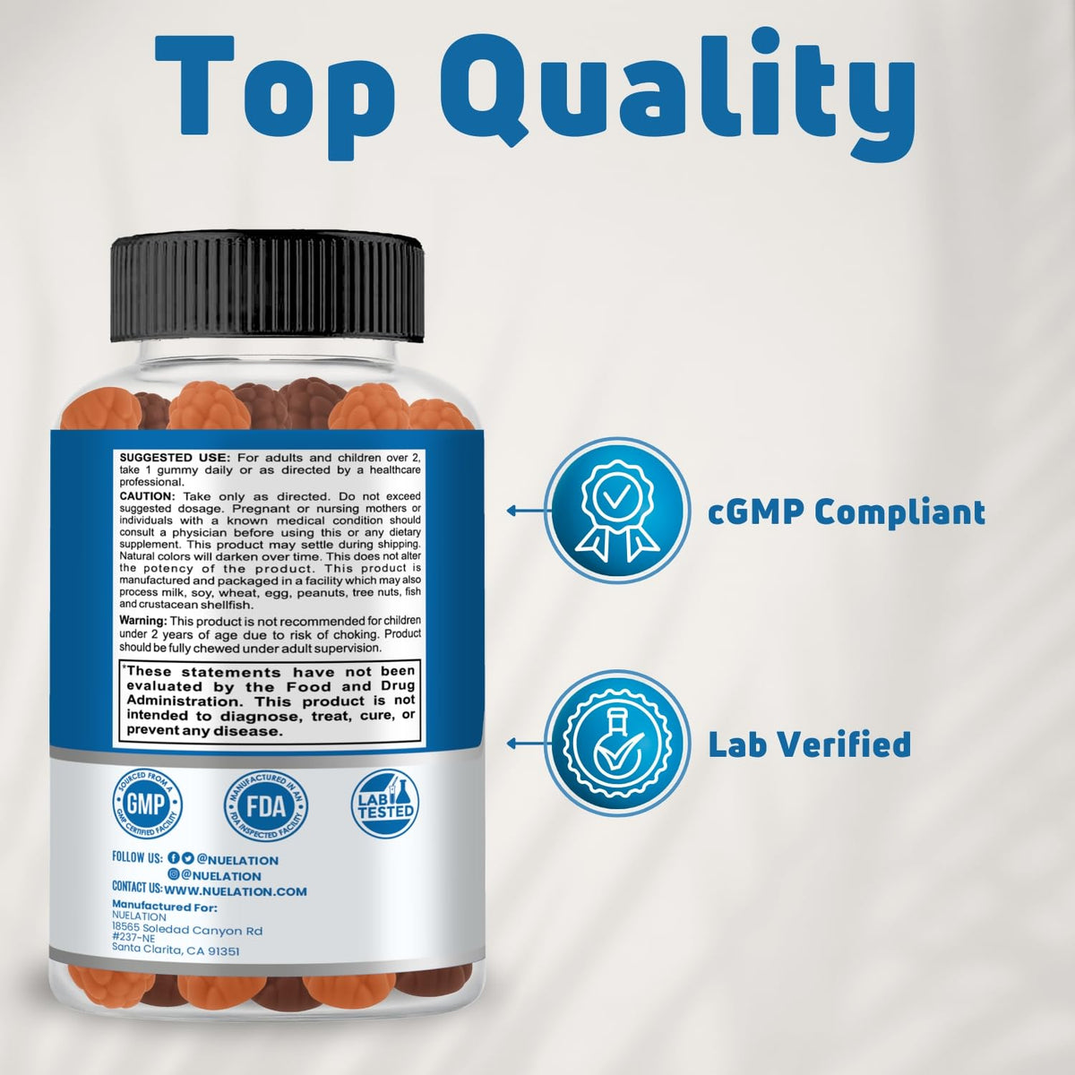 Gummies de vitamine D3 NUELATION, vue arrière de l'emballage