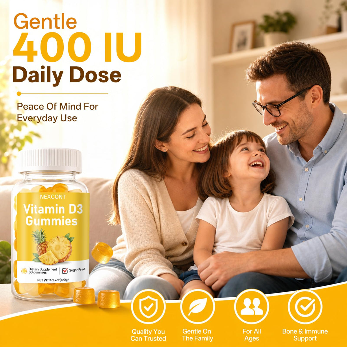 Gummies de Vitamine D3 Oopeatol, dosage de 400 IU par portion