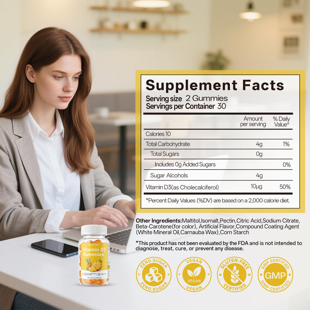 Gummies de Vitamine D3 Oopeatol, présentation avec fruits