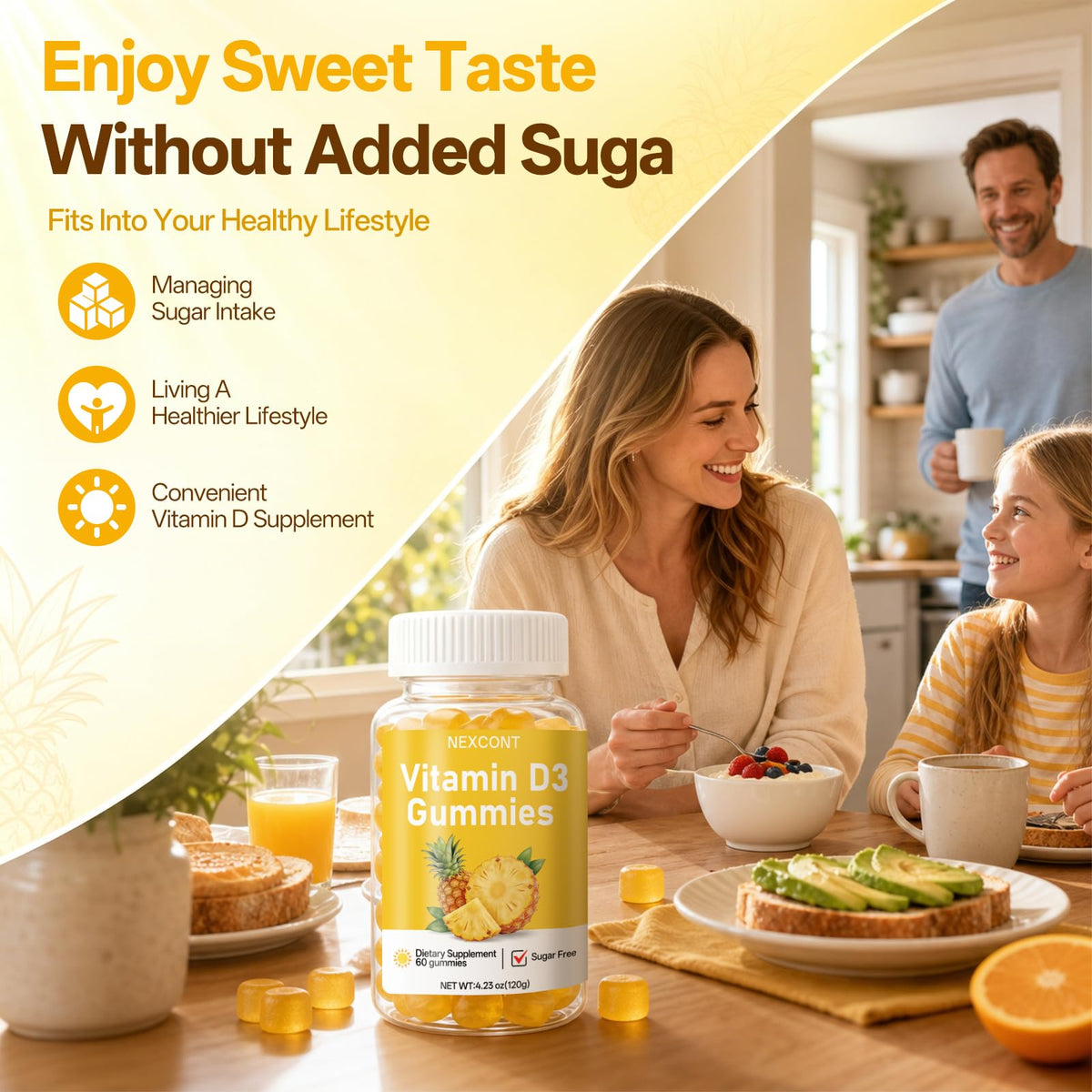Gummies de Vitamine D3 Oopeatol, texture douce et lisse