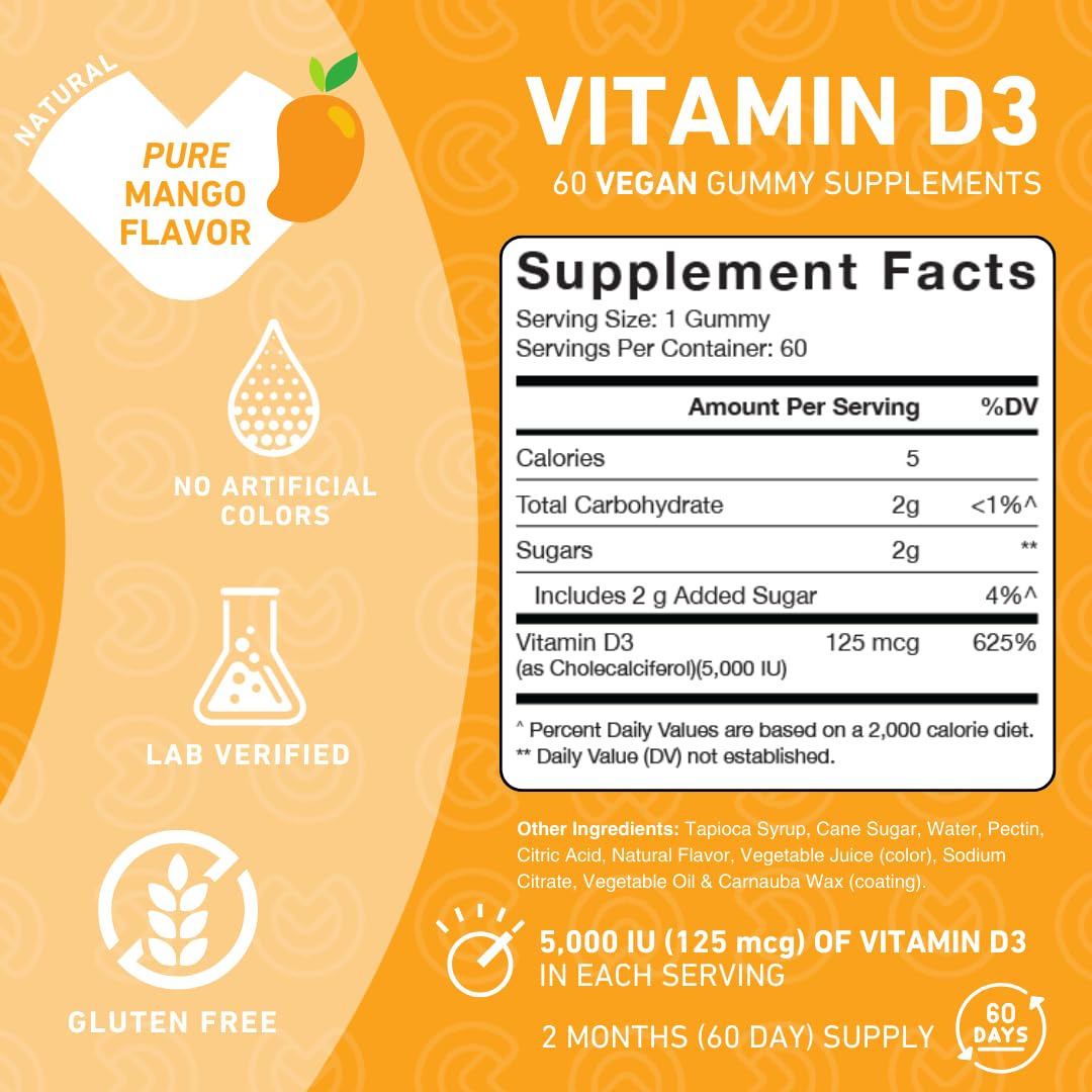 Gummies de Vitamine D3 PUREFINITY, goût mangue, vue de côté