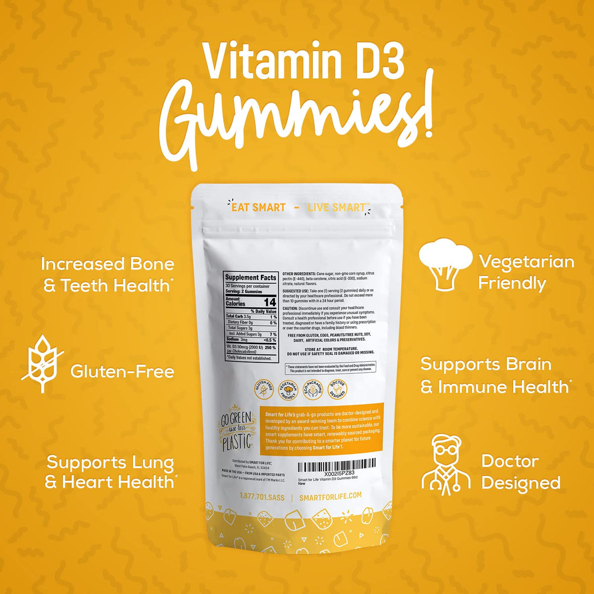Gummies de Vitamine D3 Smart for Life, texture et couleur