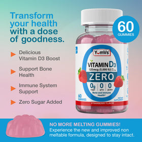Gummies de vitamine D3 YUM-V'S sur une table, saveur framboise