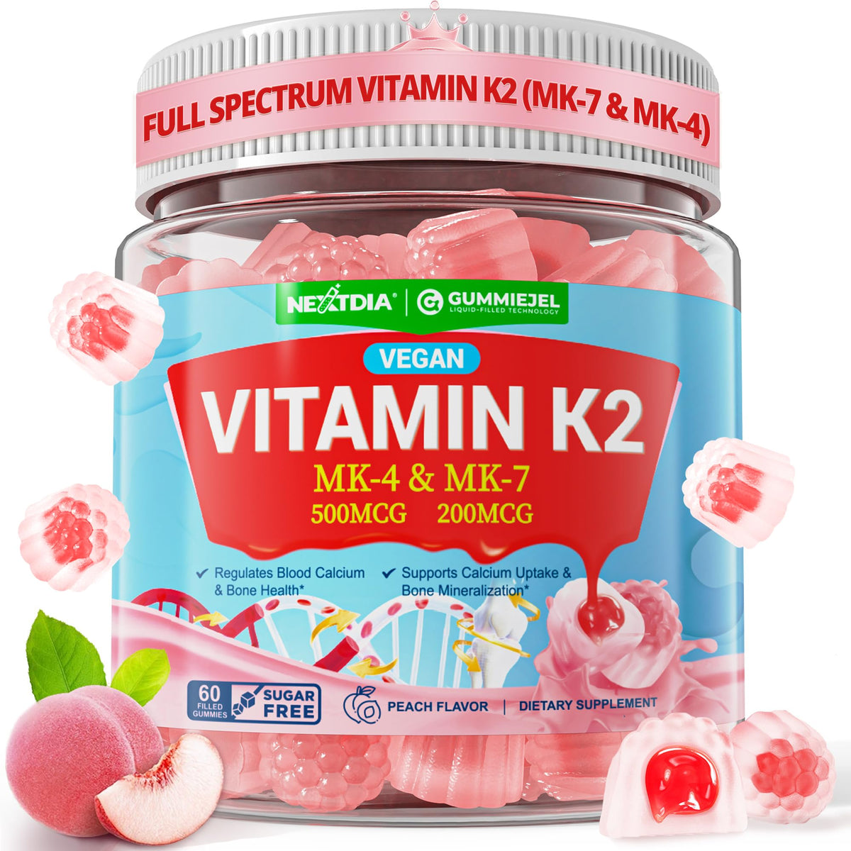 Gummies de vitamine K2 Nextdia devant un fond blanc