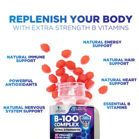 Gummies de vitamines B Nature's Nutrition avec un verre d'eau